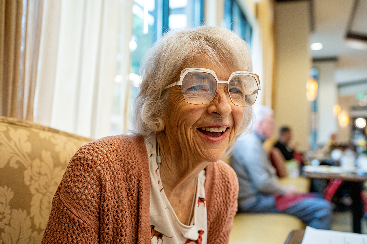 Comfortable seating at the restaurant, family meals, portraits of grandparents Sweet old lady