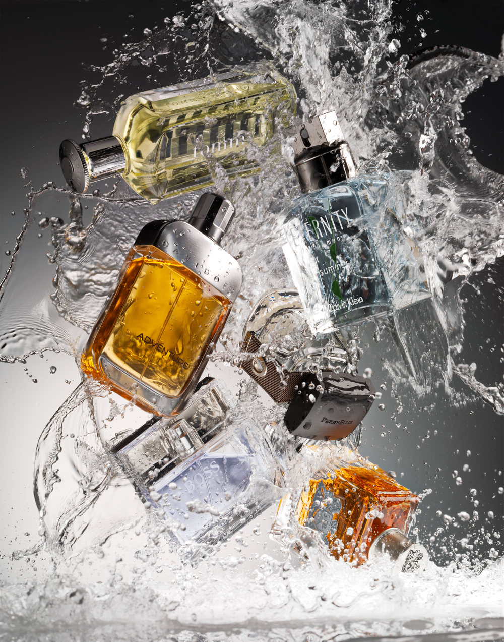 Still life photography for advertising splash products advertising with water