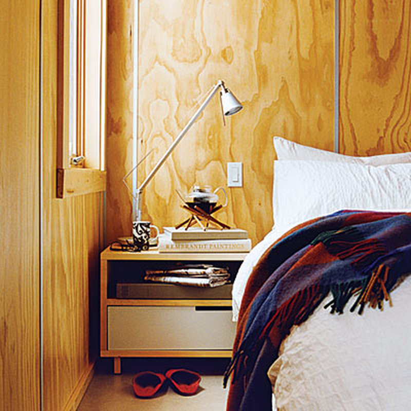 wood paneled wall bedroom 