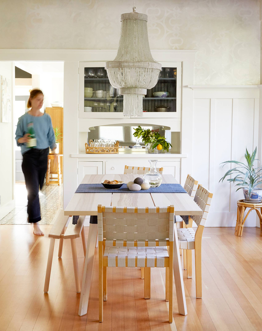 Dining room table with chairs and bench 