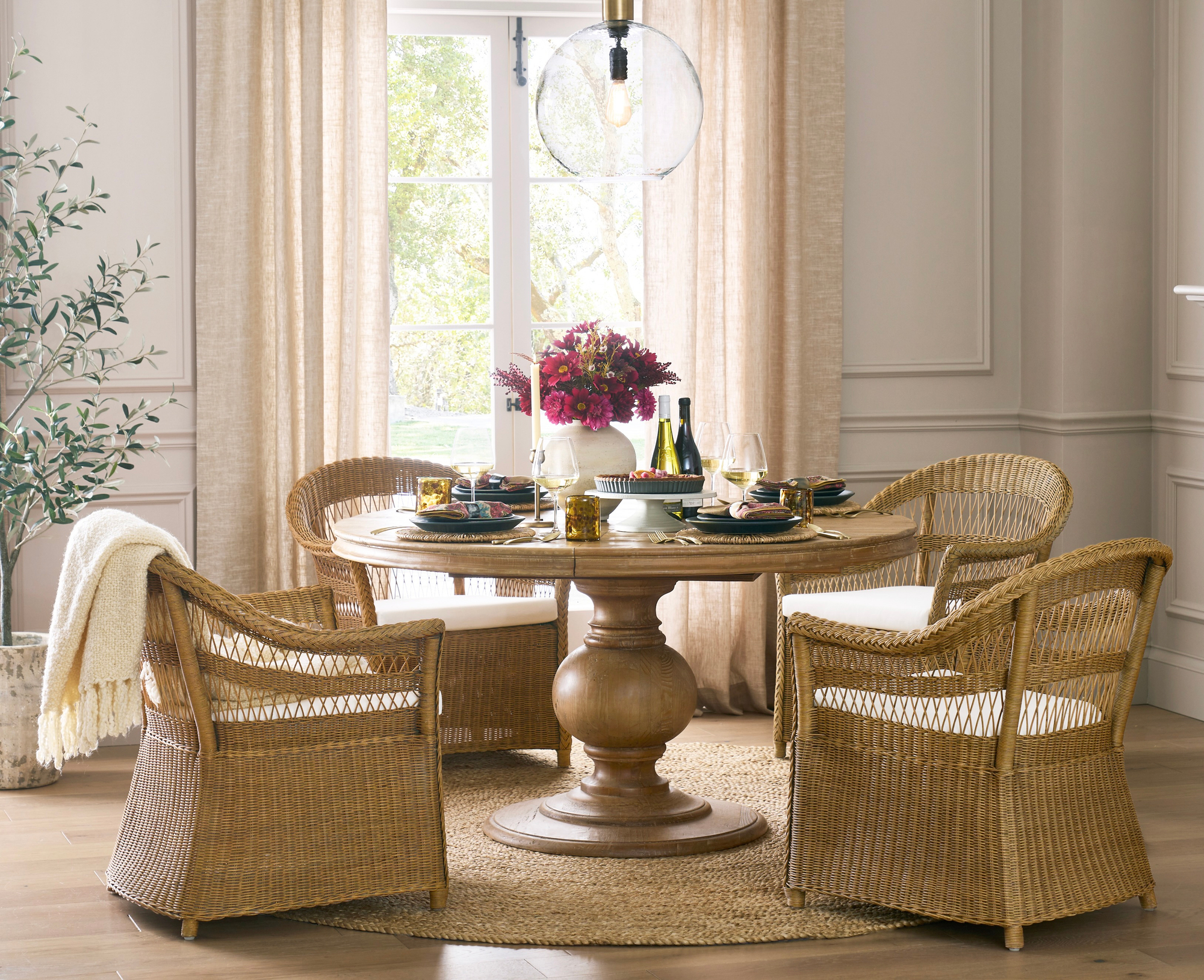 wicker table set for a tea time 