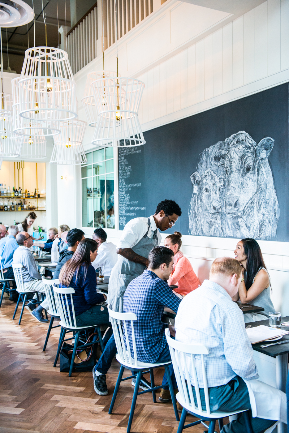 Food establishment with high ceilings and open concept floor plan