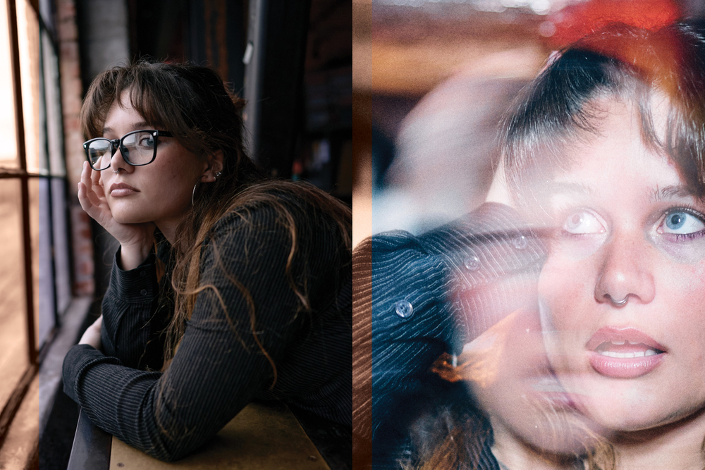 portraits of a girl leaning on a window sill Woman Leans On Window Sill