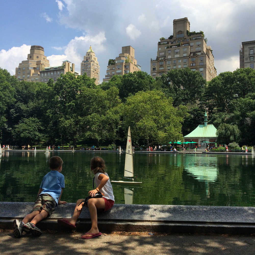 Children gaze at the lake in Central Park 