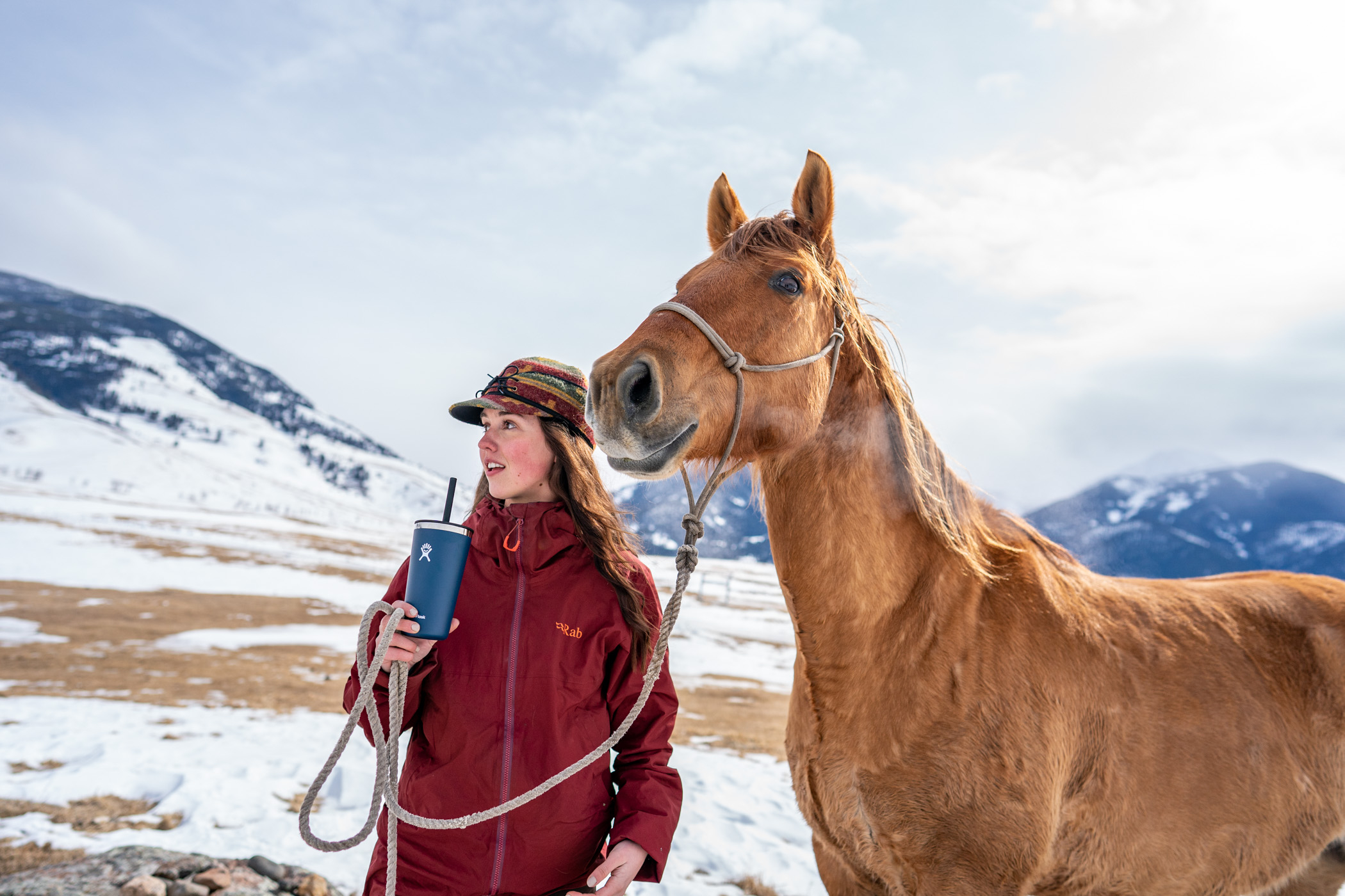 best sports photographer on west coast, hydroflask, troy nebeker lifestyle photographer Girl with horse and hydroflask