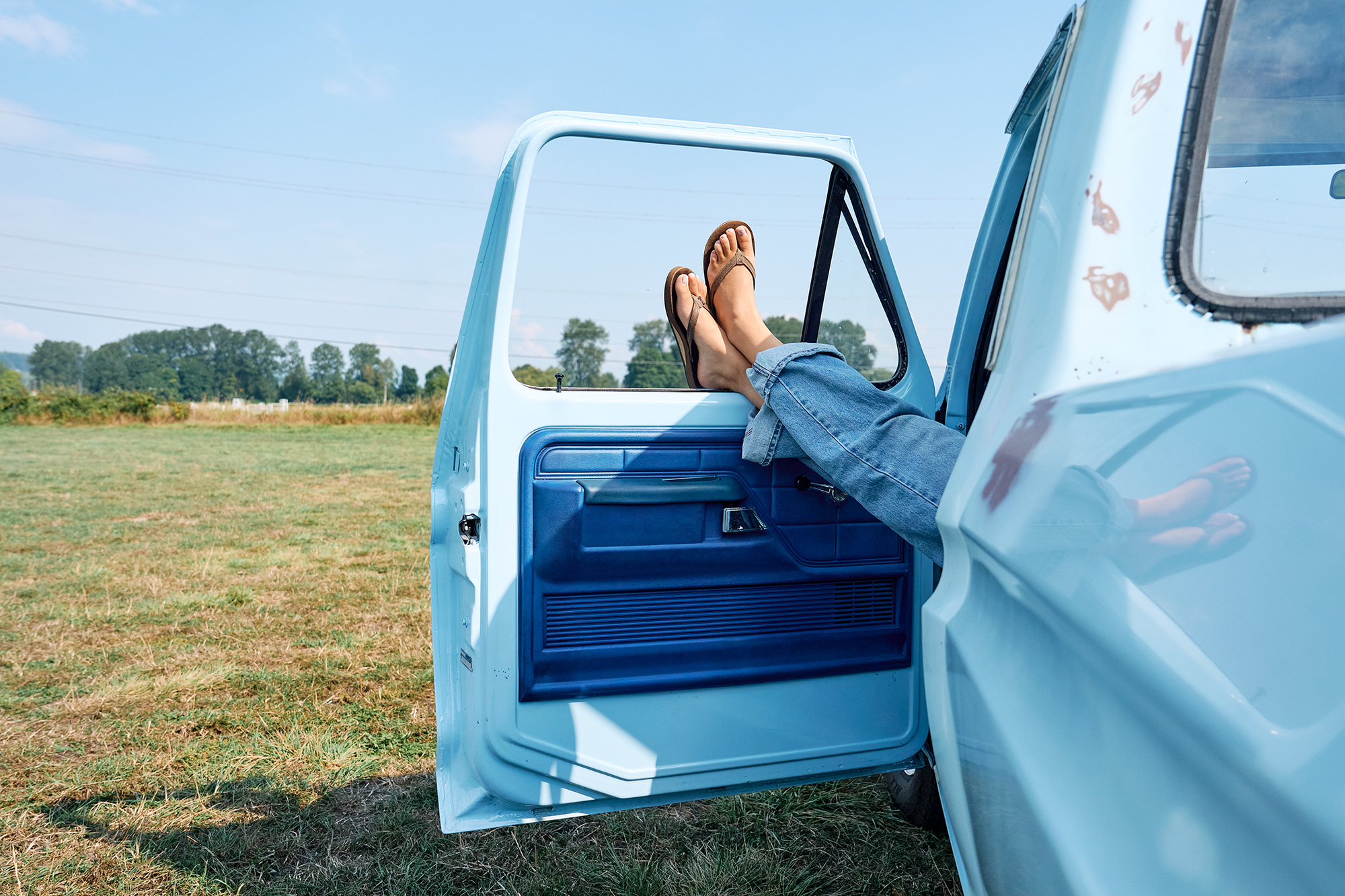 vintage powder blue pick up truck 