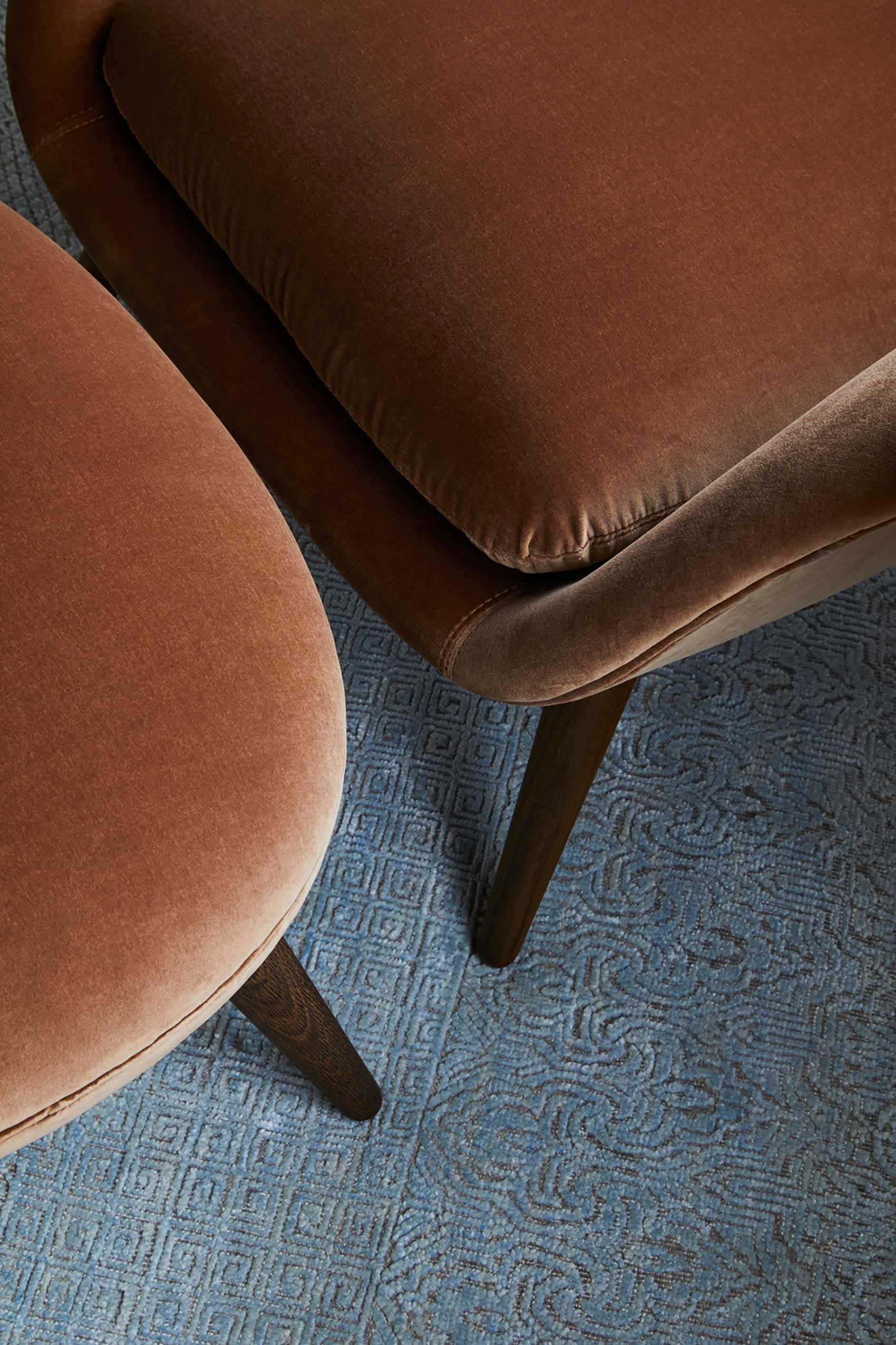 Orange Velvet Chair And Ottoman 