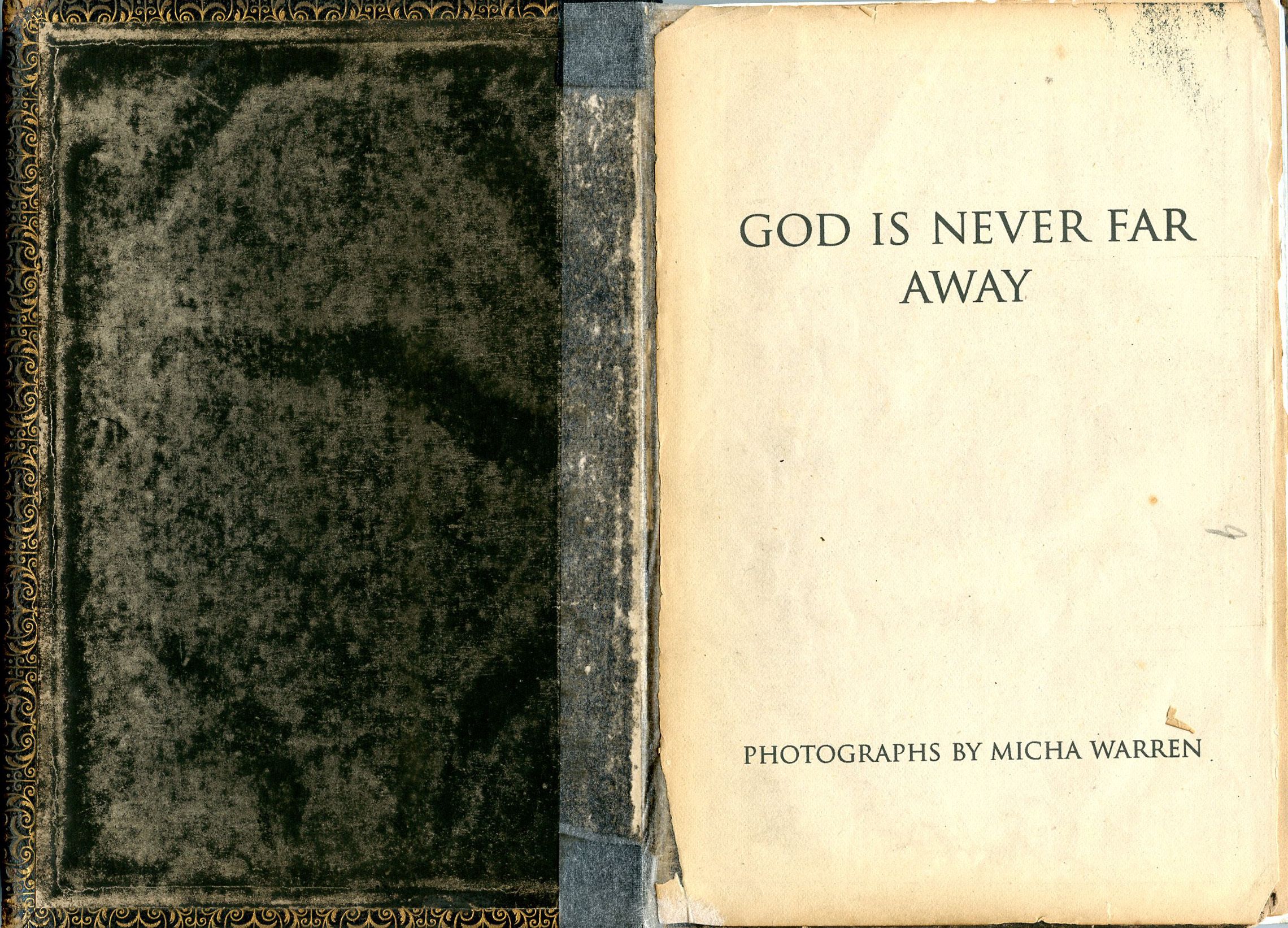Worn Bible cover from “God Is Never Far Away” artist book by Micha Warren