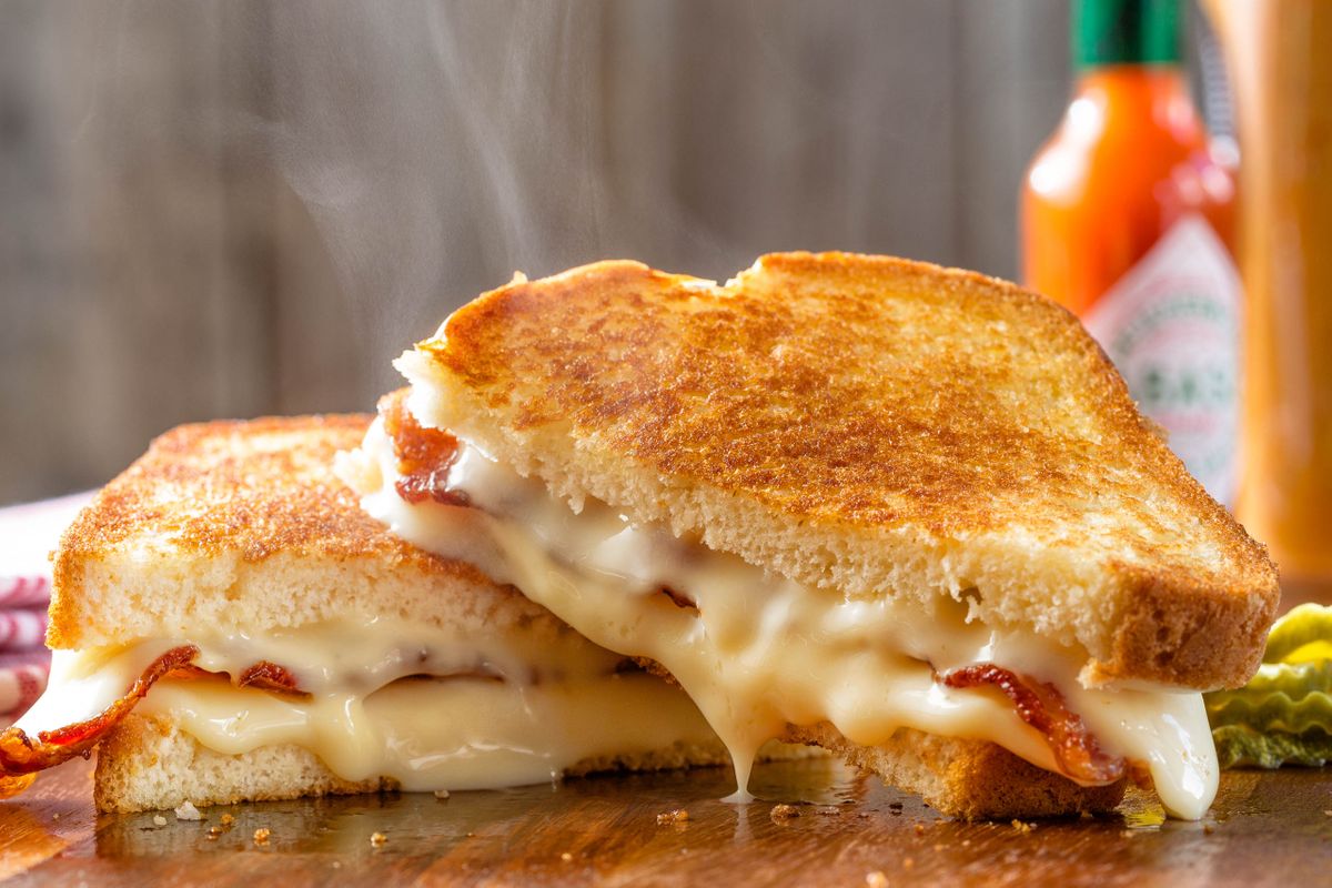 Grilled cheese and bacon sandwich.