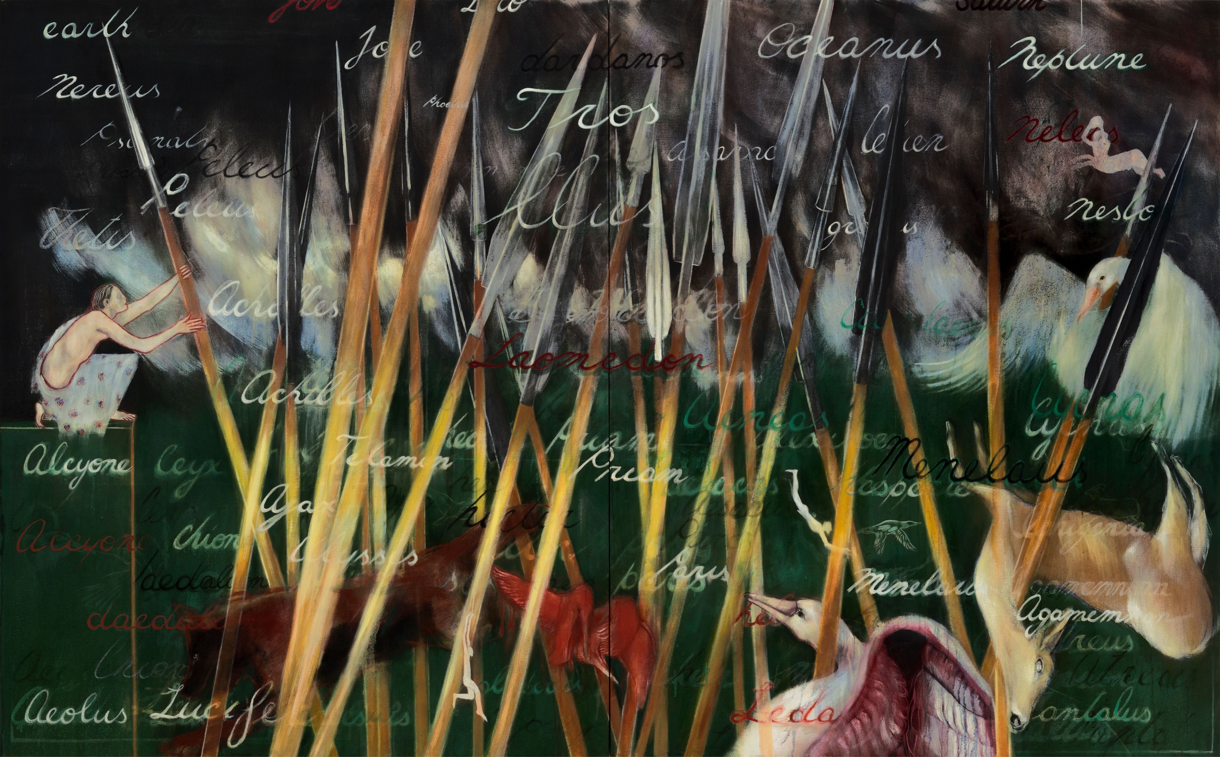 Oil and Emulsion on Linen, 62" x 100", 2014-2017 Dream 8: Troy Ablaze