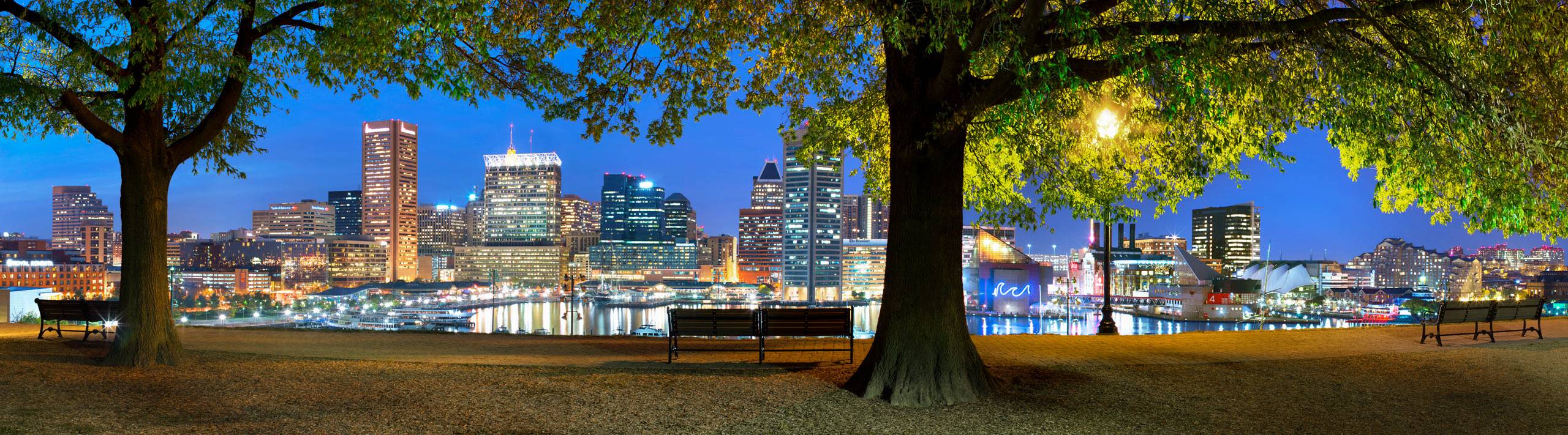 Federal Hill Park Benches and View of Downtown Baltimore