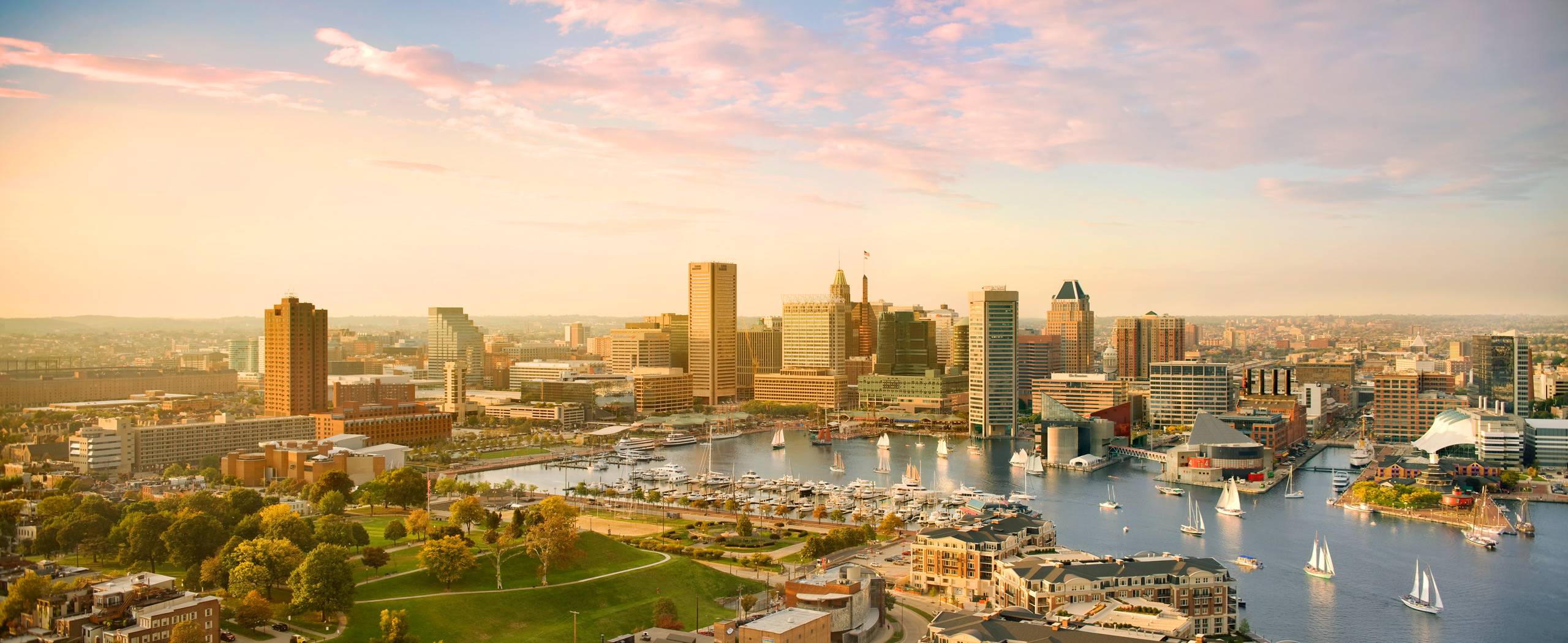 Baltimore Skyline and Inner Harbor with Sailboats