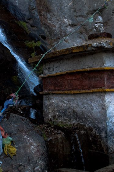 waterfall and small pagoda