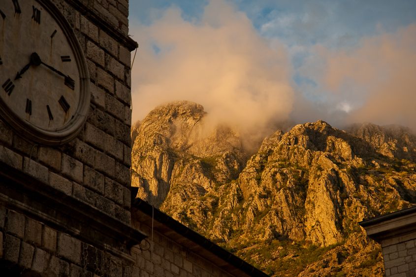 Mountains of Monte Negro with clock