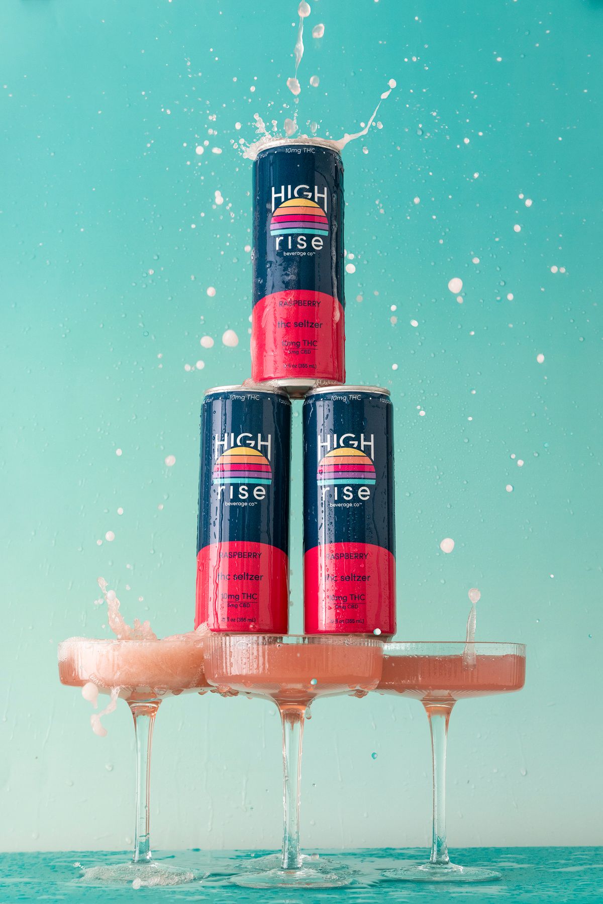 High Rise Beverages  Raspberry THC seltzer product photography by Jonathan Boncek, Charleston SC