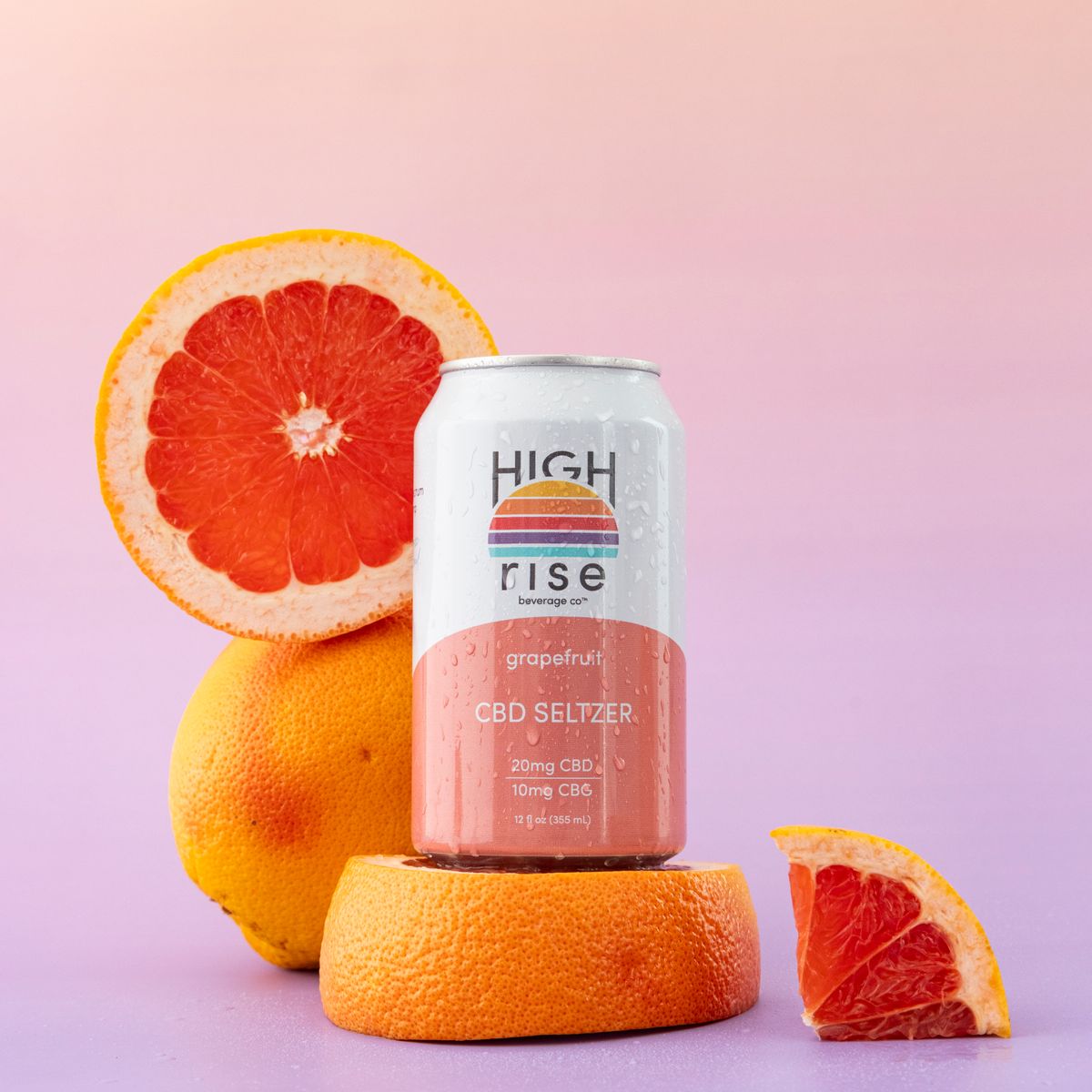 Highrise Beverage CBD Seltzers_Grapefruit flavor. 