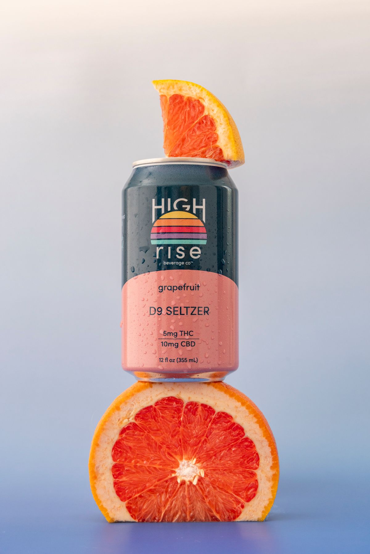 High Rise Beverages Grapefruit THC seltzer product photography by Jonathan Boncek, Charleston SC"
