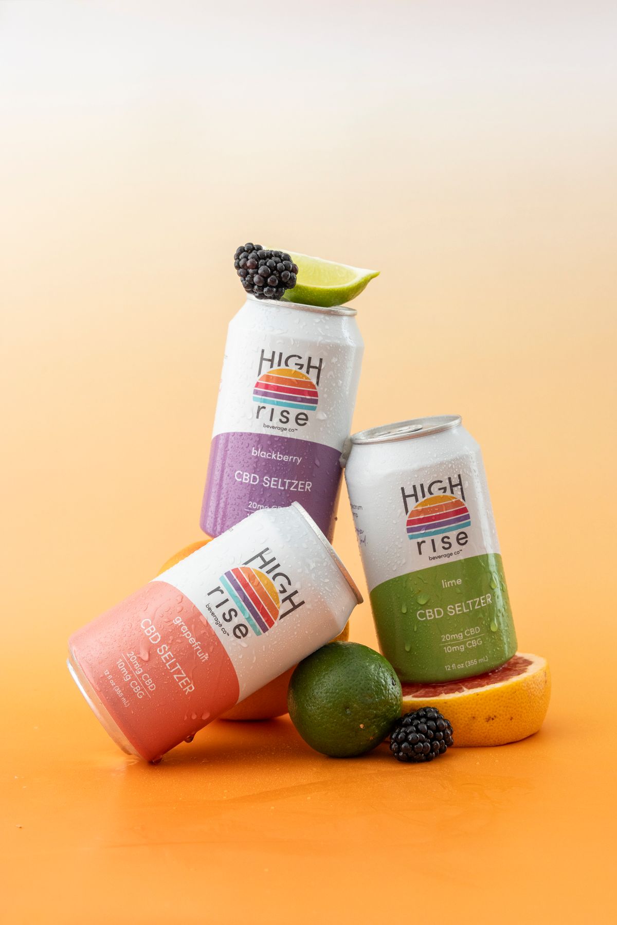 High Rise Beverages CBD Seltzers product photography 