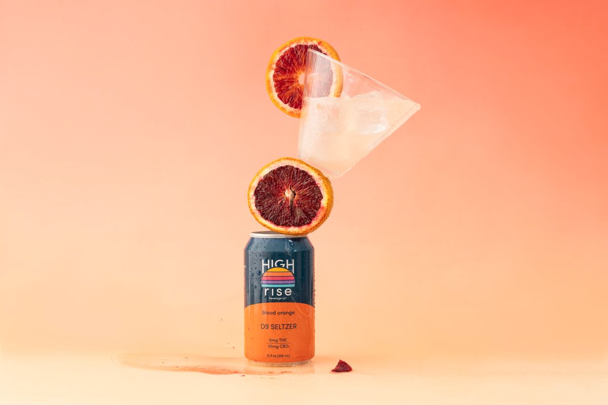 High Rise Beverages blood orange THC seltzer product photography by Jonathan Boncek, Charleston SC"