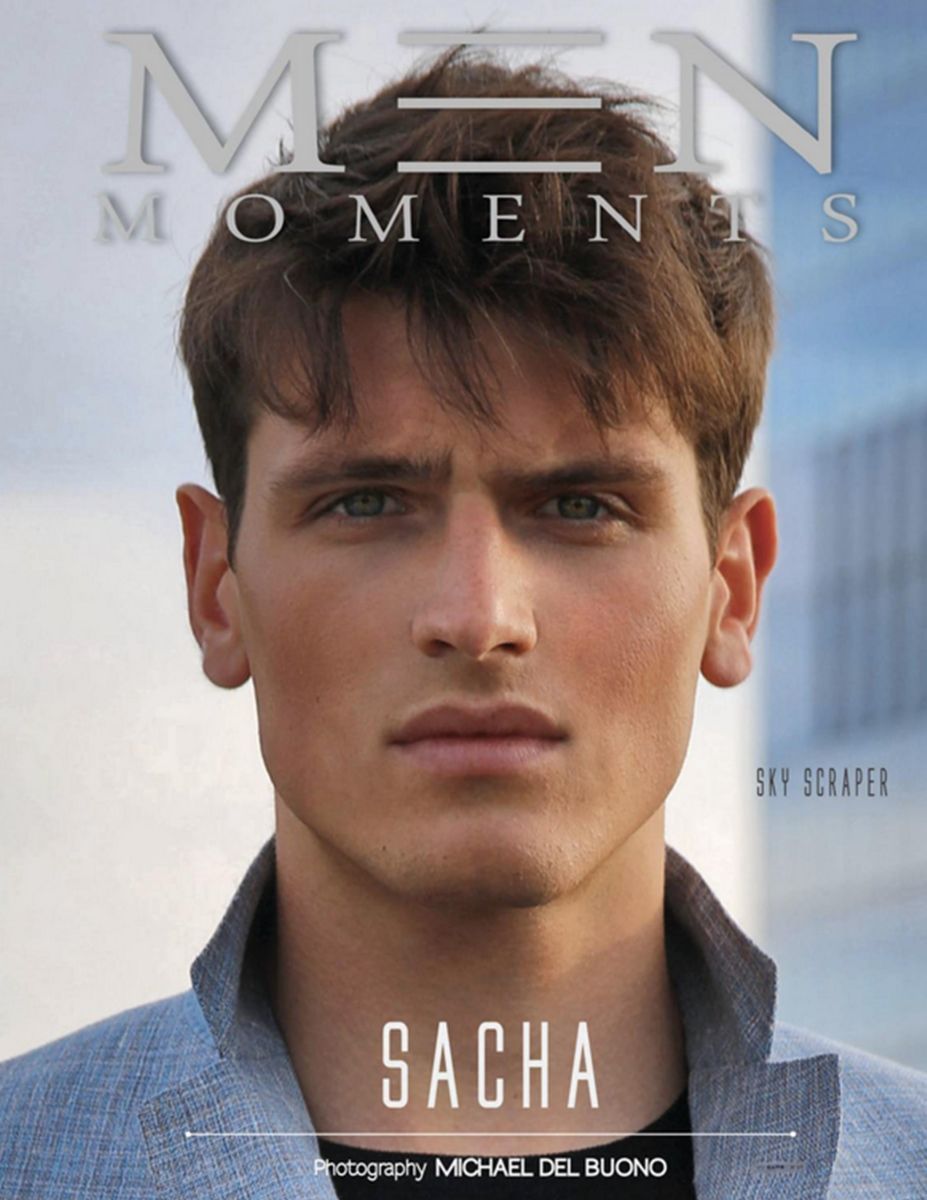 cover of JULY issue of MEN MOMENTS MAGAZINE by michael del buono