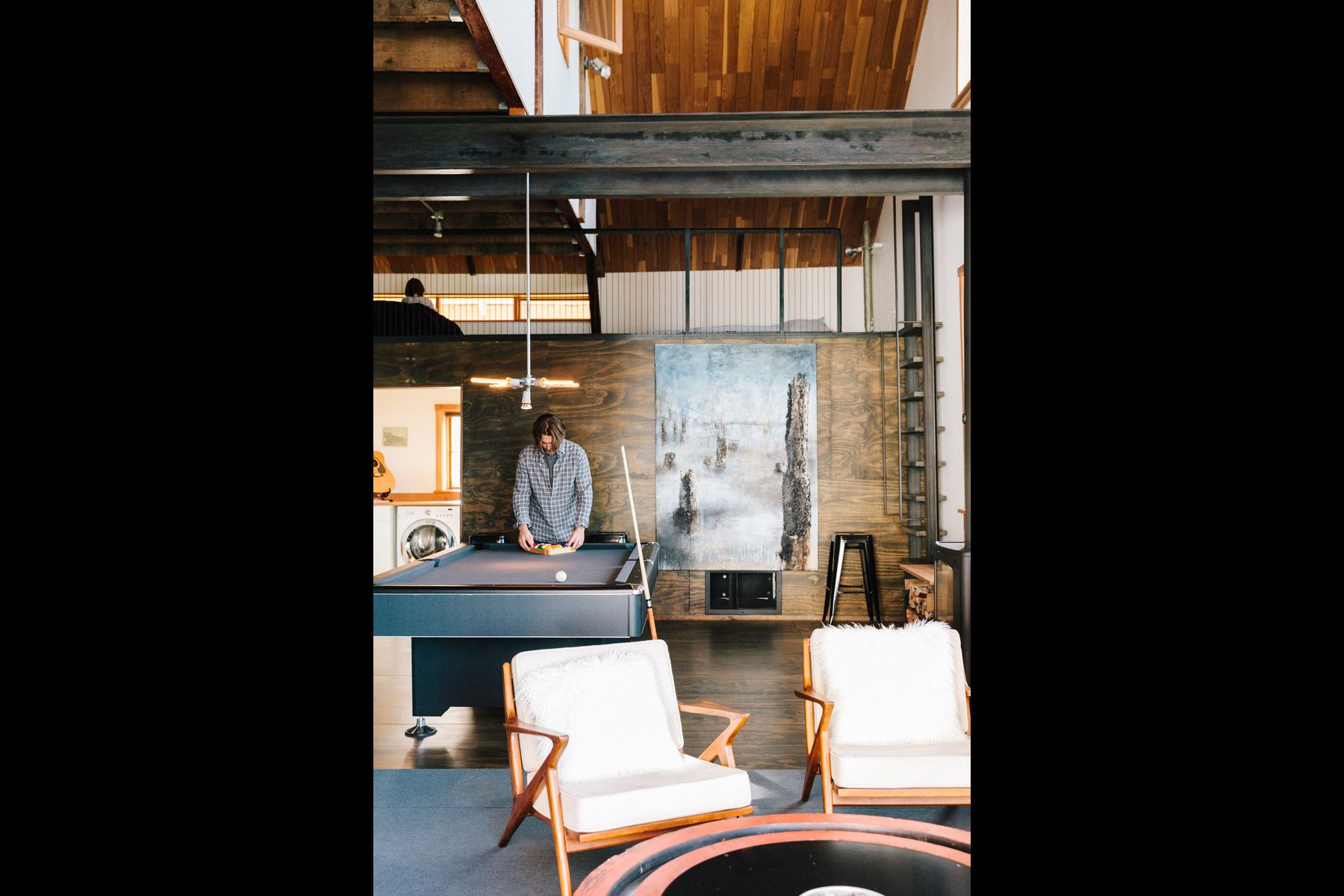 billards lounge, industrial chic, Portland architect, home design