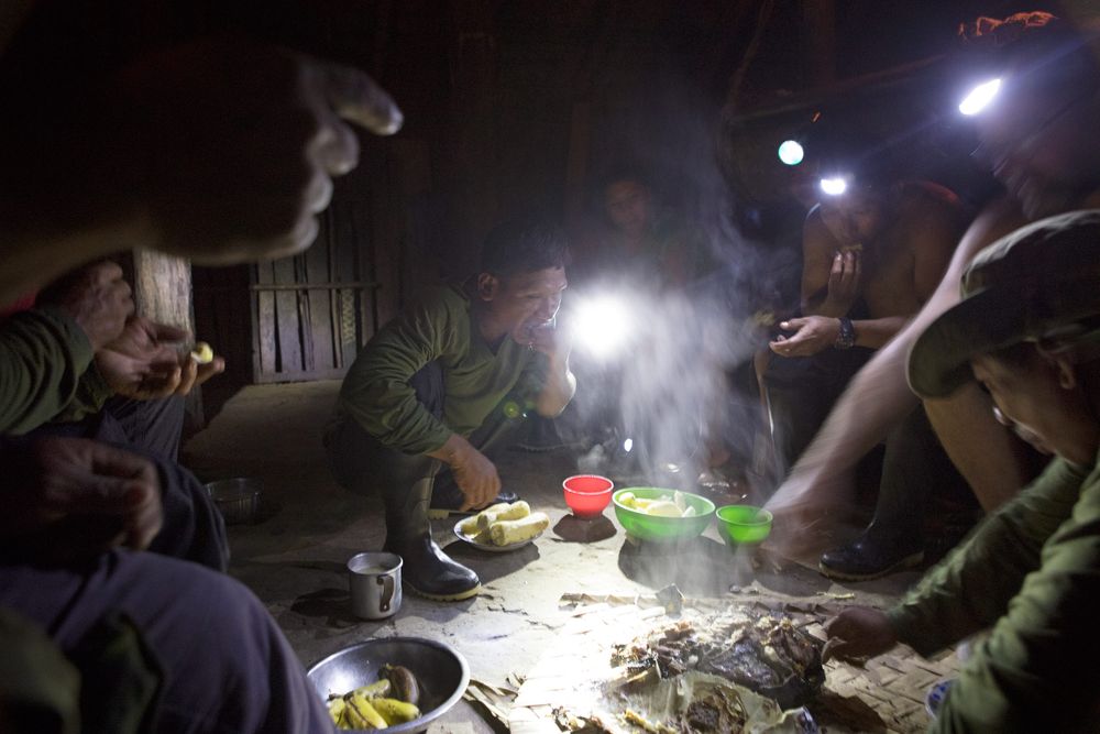 After three days travel by water and some 500k down the Rio Itui members of the Funai expedition arrive at the Marubo Village of Rio Novo and are served a meal including Turtle by their host in the Village of Rio Novo. Amazon
