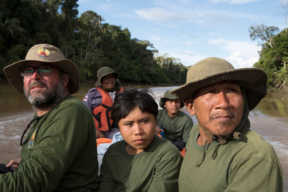 Bruno Periera travelling down the Rio Itui with a Funai team in the Vale do Javari. Vale do Javari