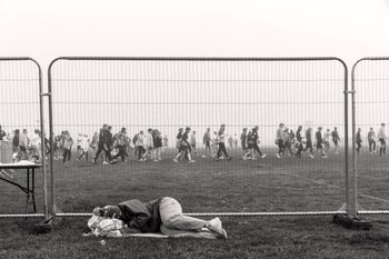 sleeping woman A woman sleeps before the start of the marathon