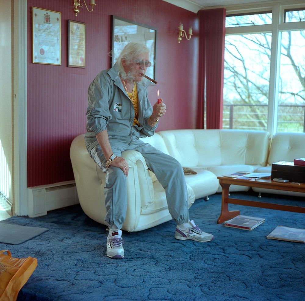 BBC presenter Jimmy Saville at home, Leeds, UK. Jimmy Salville