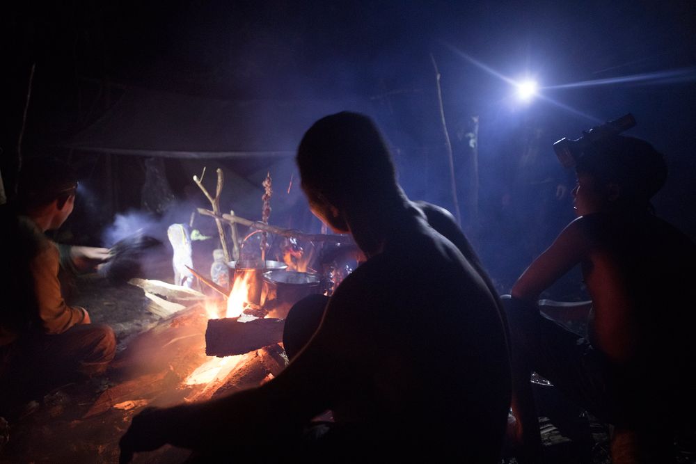 Funai expedition camp fire. Amazon