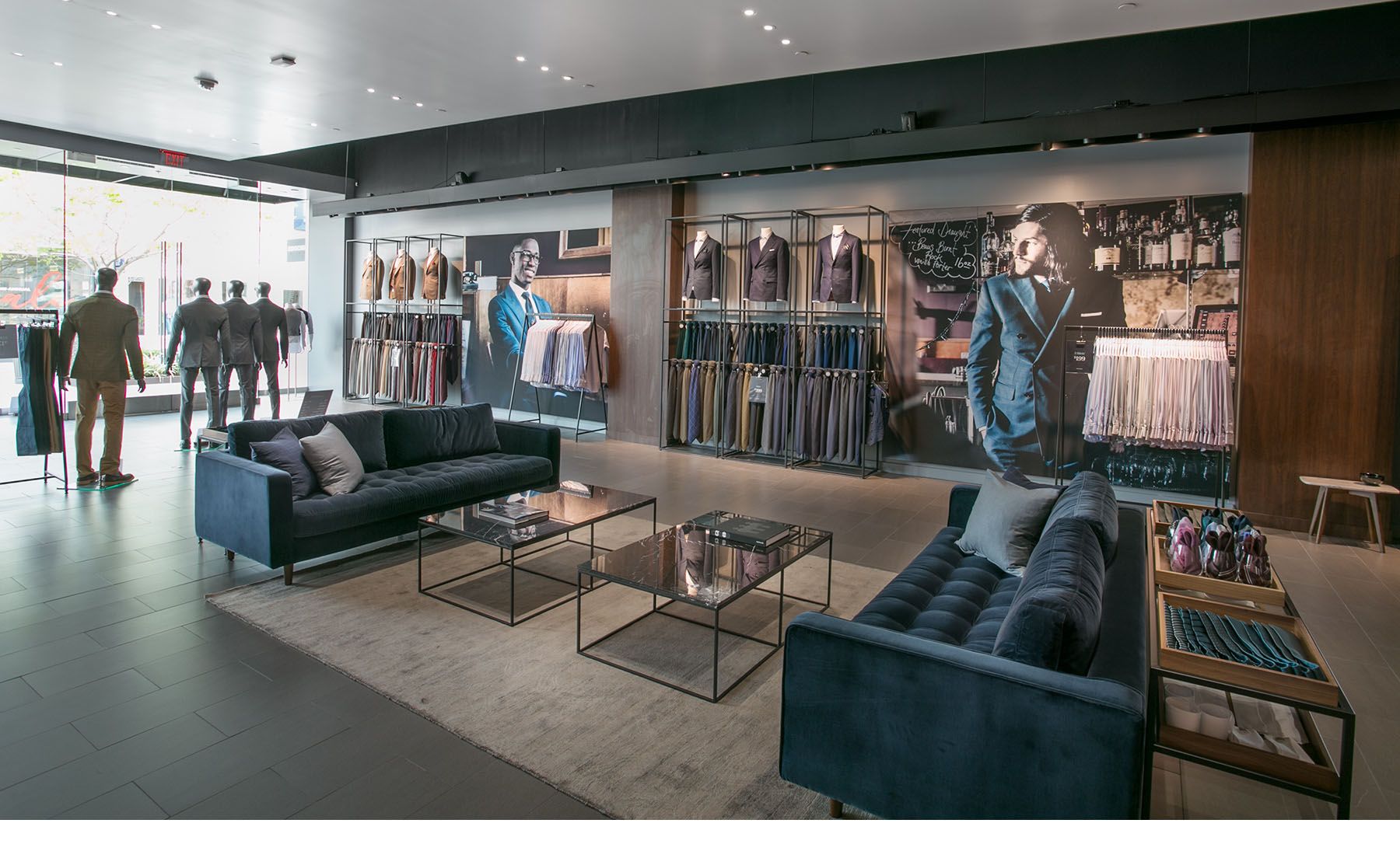 Luxury men's clothing store showroom interior
