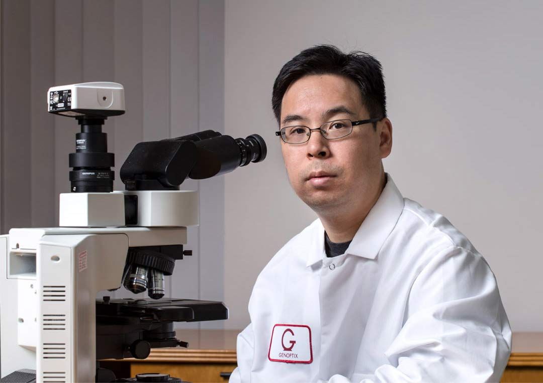 Biotech Laboratory Scientist Portrait with Research Microscope