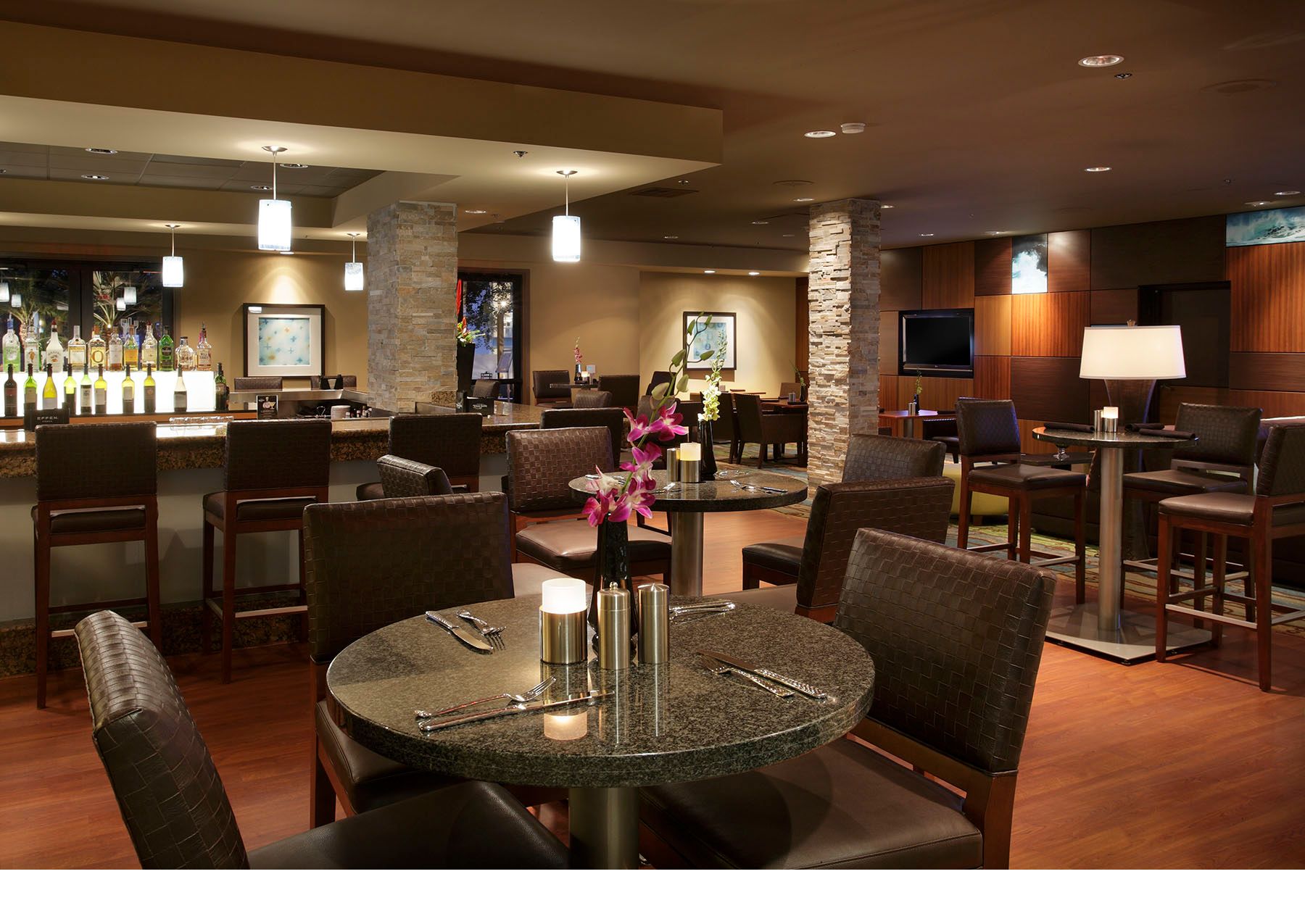 Upscale restaurant lounge and bar area interior