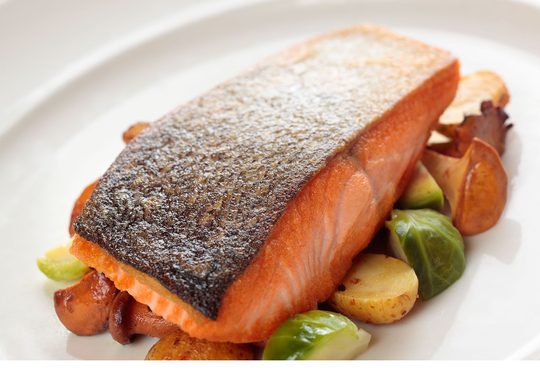 Crispy skin pan seared salmon entree