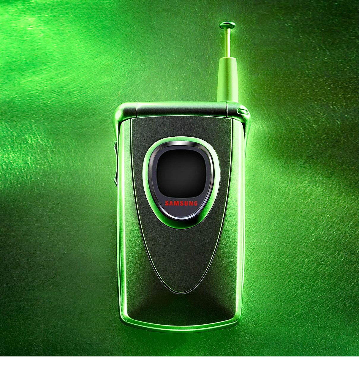 Vintage metallic green flip phone product shot