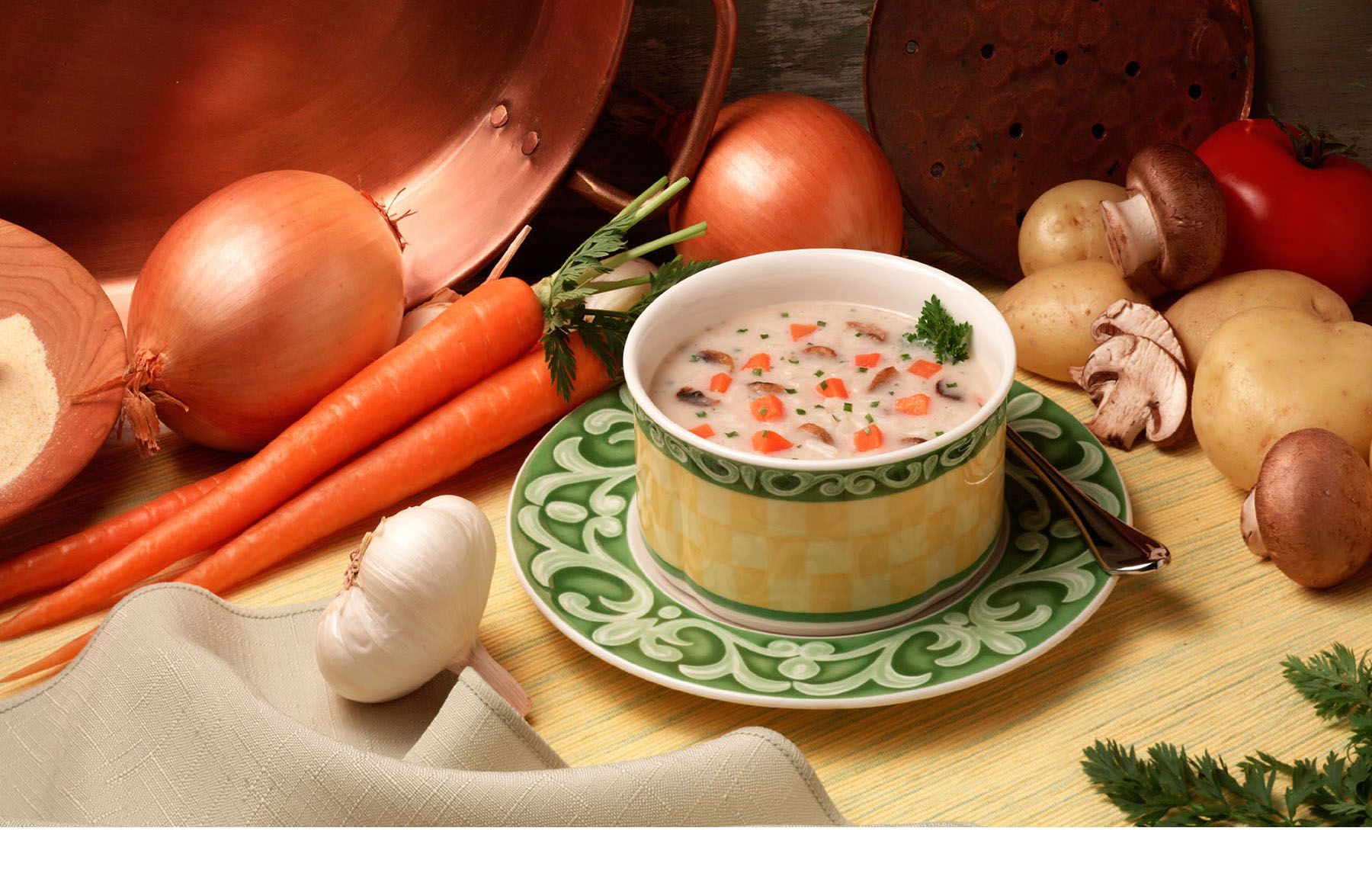 Creamy vegetable soup with fresh ingredients