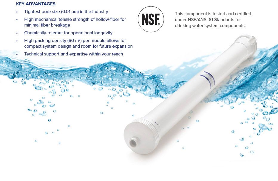 Industrial product photography tear sheet of an NSF filtering device, highlighting a published commercial design. NSF Filtration System Tear Sheet