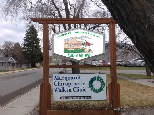 Outdoor Sign Design for Marquardt Chiropractic Missoula Montana, Photo-shopped sign image with business name  Sign and Logo Graphic Design