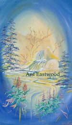 Original Oil on Wood $300.00 dimensions 12"x24", Embellished Canvas Giclee on handmade Frame 10"x20" $200 "Lupine in June"