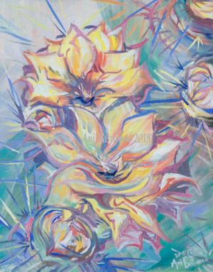 Oil on Wood for Sale Rocking V Gallery Kanab, Utah, Embellished canvas giclee on handmade frame 11"x14" $150 "Nopalli"
