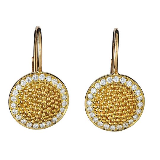 18k yellow gold and 20k yellow gold granulation, diamonds Small Circle of Light Earrings