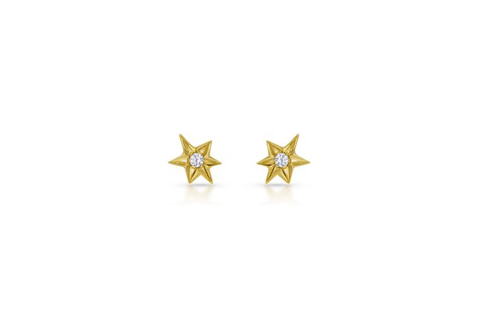 18k yellow gold, diamonds VS/F, dimensions 5.6 to 7.4mm SMALL STAR EARRINGS - $525