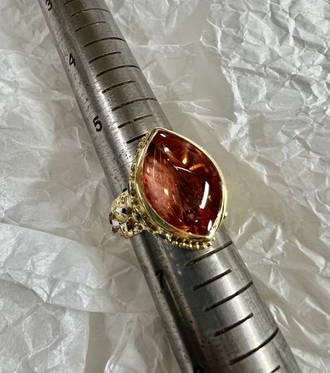 18k yellow gold, platinum, Oregon Sunstone, blue sapphires, diamonds, sizable FIRE & WATER ONE OF A KIND RING