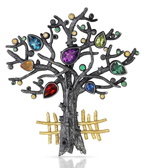 oxidized silver, 18k yellow gold, amethyst, garnet, citrine, tourmaline, peridot sapphire, black and yellow diamonds. SECRET GARDEN PENDANT - $3,275