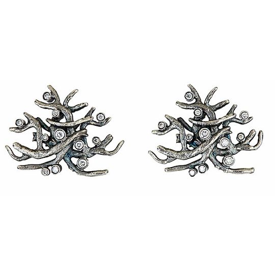 oxidized silver, white diamonds DRIFTWOOD EARRINGS