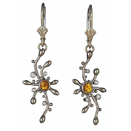 18k white gold, orange sapphire, diamonds SUNLINK EARRINGS