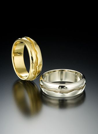 18k yellow and white gold, polished and brushed satin finishes*available in narrow and wide versions. RELIEF RING COLLECTION