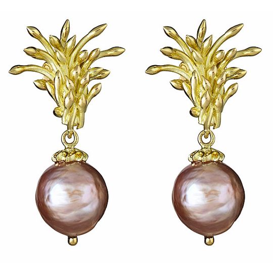 18k yellow gold, fresh water pearls. GOLDEN SEEDS EARRINGS