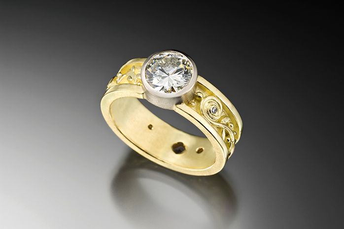 18k yellow gold and platinum, 2 carat Center Diamond. 2-TONE ENGAGEMENT RING