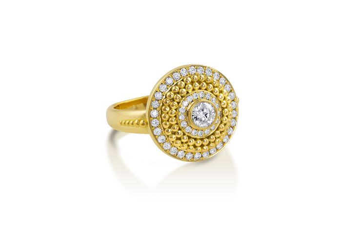 18k yellow gold, 20k yellow gold granulation, diamonds VS/F MEDIUM CIRCLE OF LIGHT RING - $4200 / sold - available for order